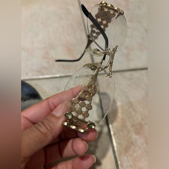 Vintage glasses crystal prescription rhinestone circle wide frame diamond y2k - Picture 2 of 4